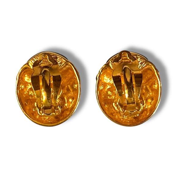 VTG Joan Rivers Earrings Womens Gold Tone Black Enamel Orange Cabochon Clip On - Picture 3 of 5